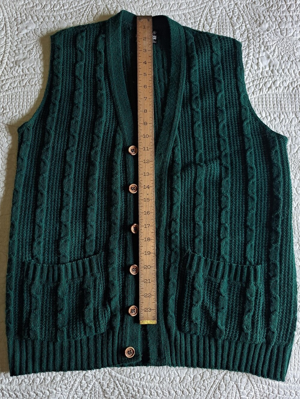 Vintage Green Cable Knit Button-Up Vest Sweater - Picture 3 of 4